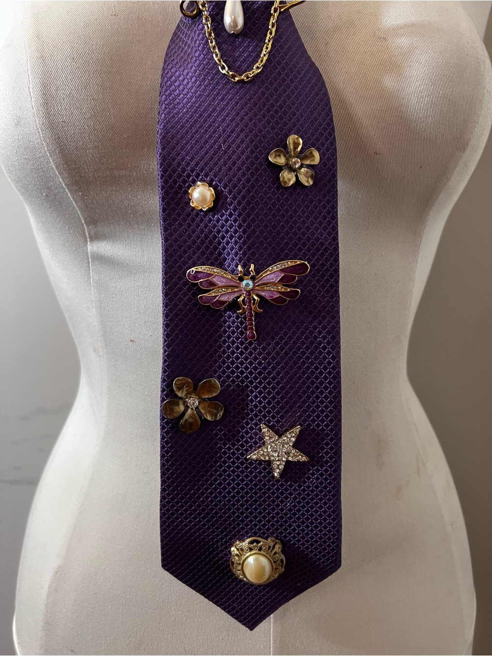 Stafford Purple Embellished Tie Necklace with Gold Accents - Picture 2 of 4